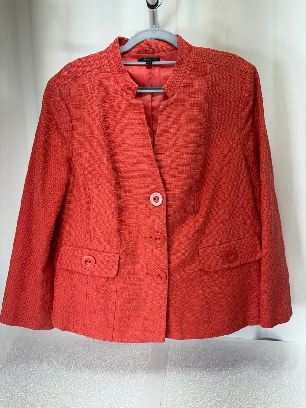 Semantiks Coral Red Collarless Three-Button Blazer 4023